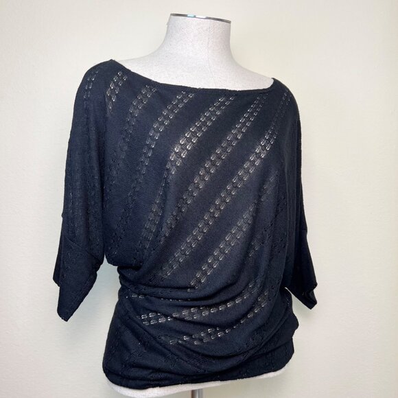 LOVE CULTURE Black Dolman Sleeve Knit Top With Sheer Stripe Detail Size M/L - Picture 4 of 8